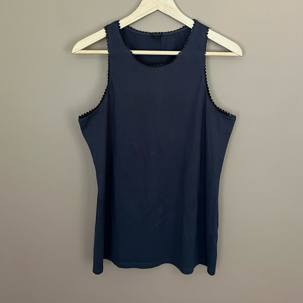 {J. Crew} Sleeveless Faux Leather Scallop Trim Cotton Tank - Womens Small